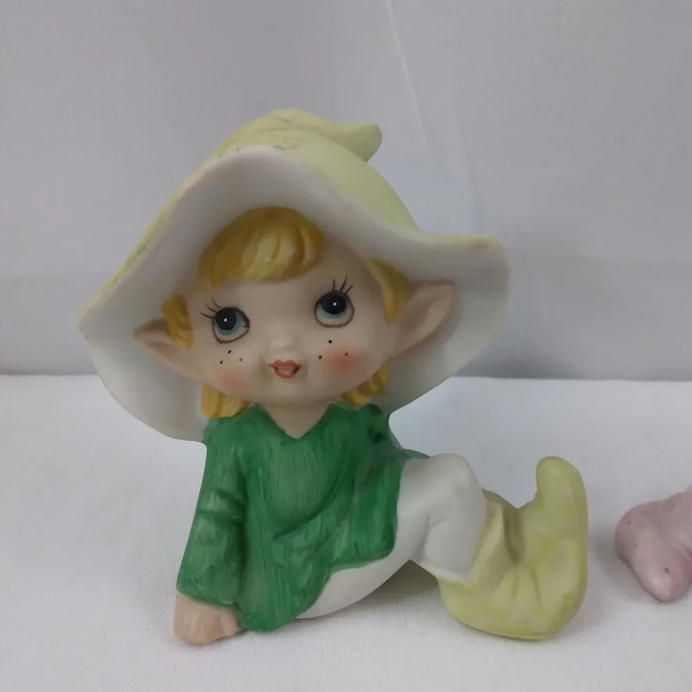2 Vintage HOMCO Pixie Elves Porcelain Figures Garden Fairies Home Interior